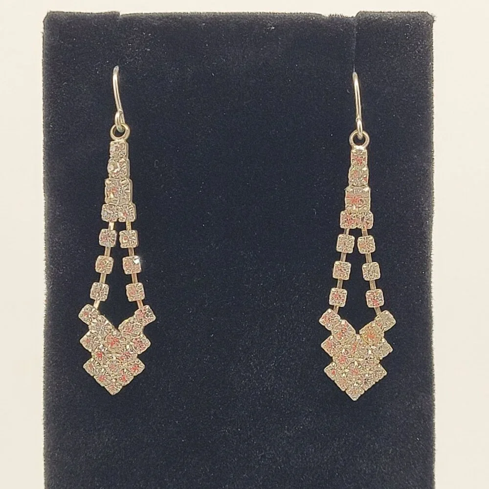 Clear Rhinestone Drop Dangle Earrings Special Occasion Date Night Evening